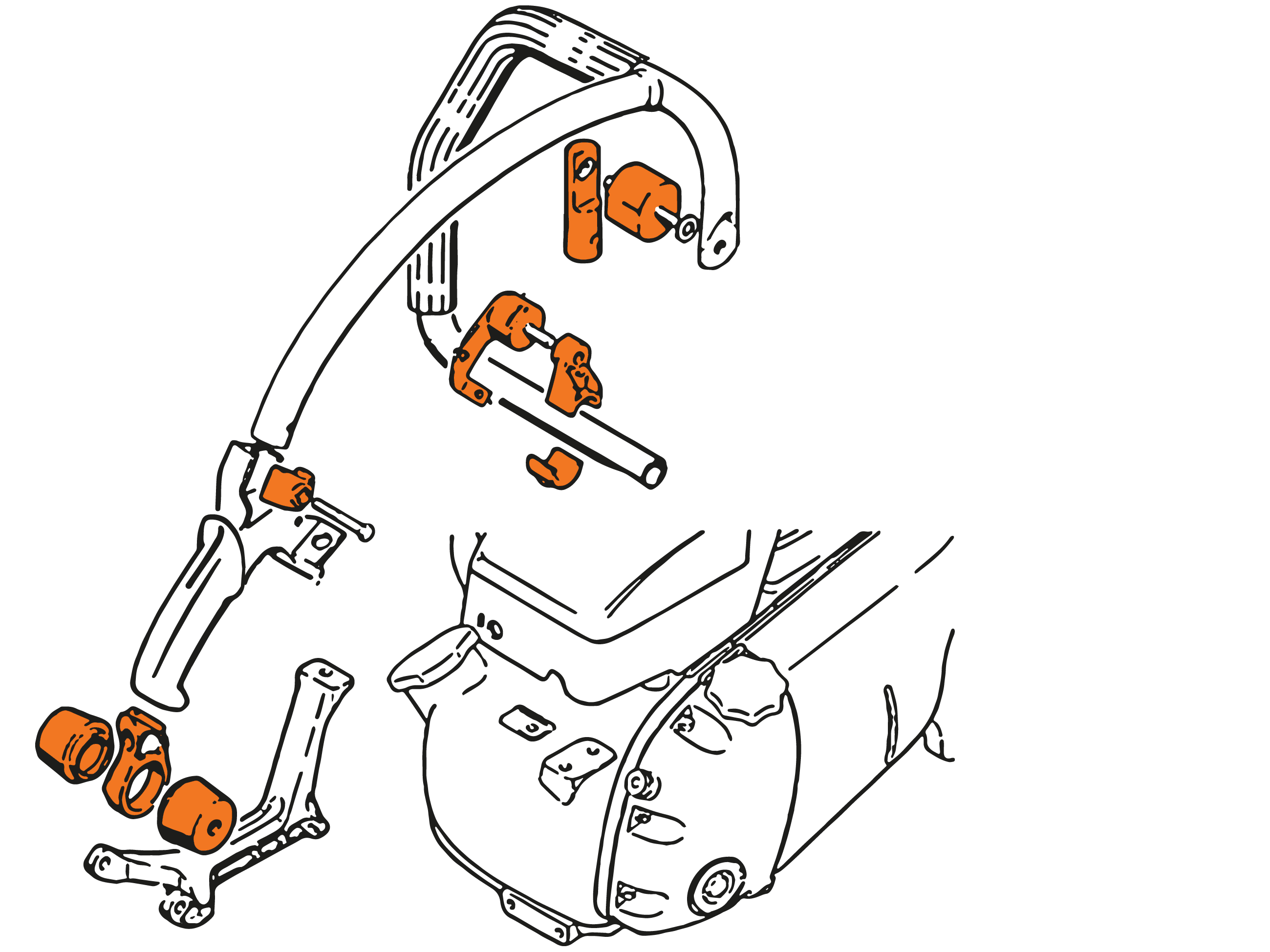 Illustration of AV handle, black and white with orange-colored details.