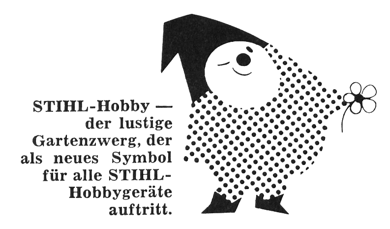 Black and white illustration of the gnome character representing STIHL Hobby.