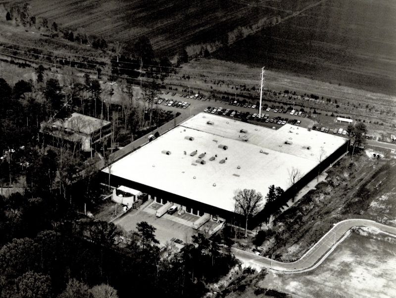 Black and white aerial photograph of the USA production site.