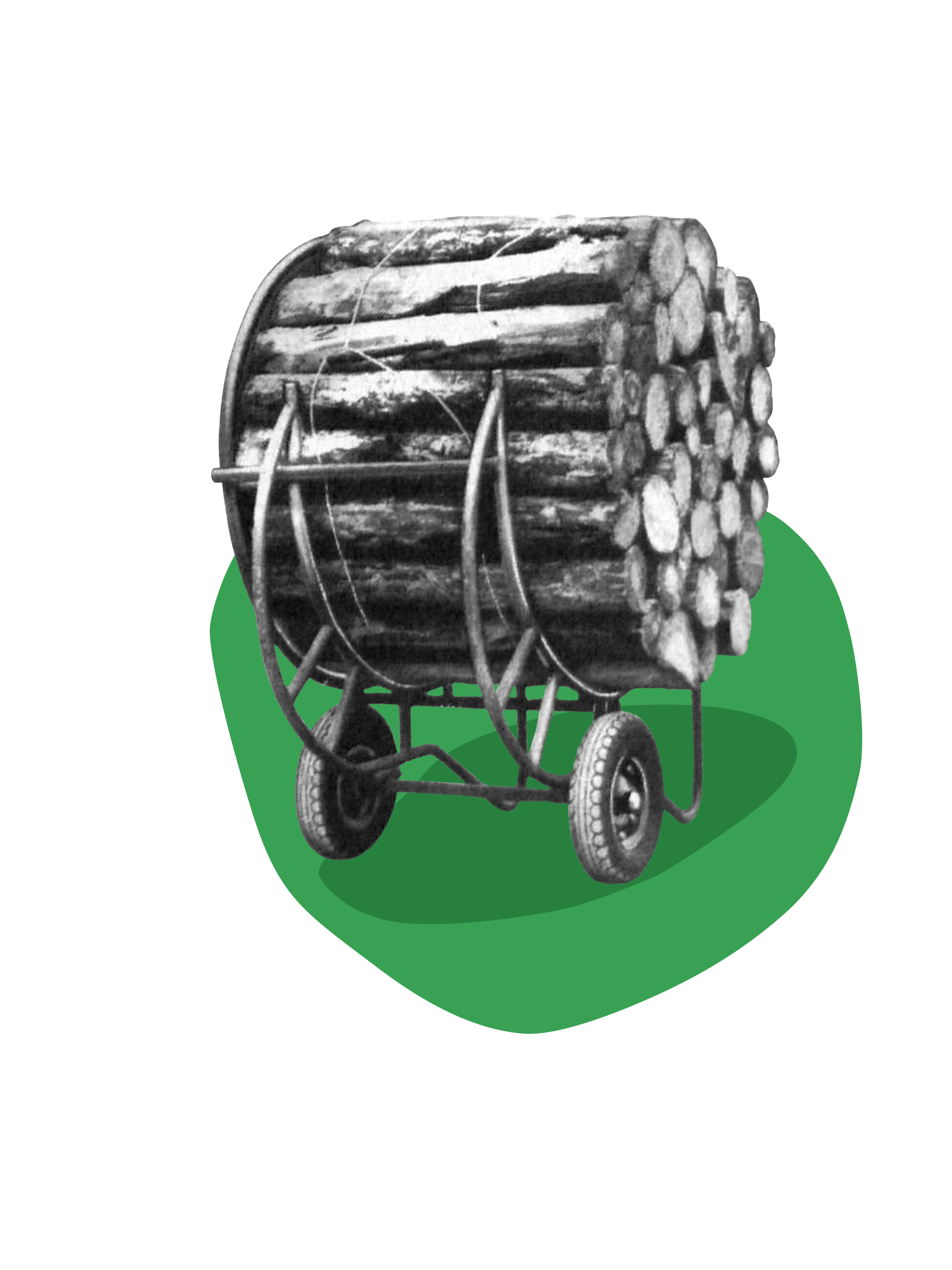 Cut-out forwarder with wood; black-and-white photo.