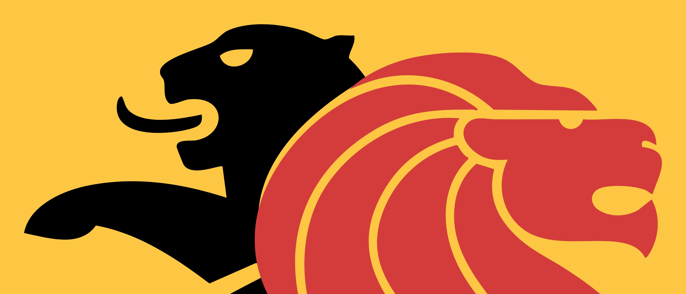 Stylized illustration showing a lion and a tiger, inspired by the coat of arms of the Republic of Singapore