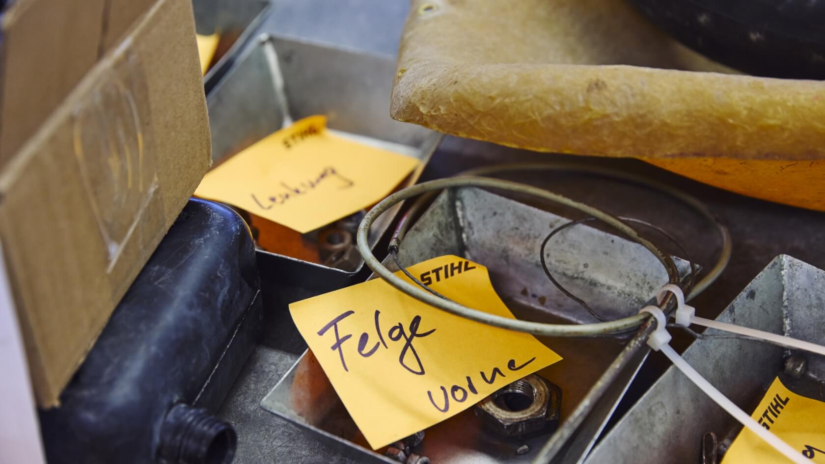 Detailed view of individual go-kart components labeled &ldquo;front wheel rim&rdquo;.